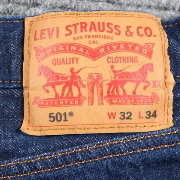 Levi’s 501 Jeans Mens 32x31 Dark Blue Original Button Fly Straight Leg - Picture 9 of 12